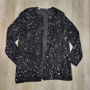 Vintage Black Silk Beaded Sequence Jacket Shawl Size Medium